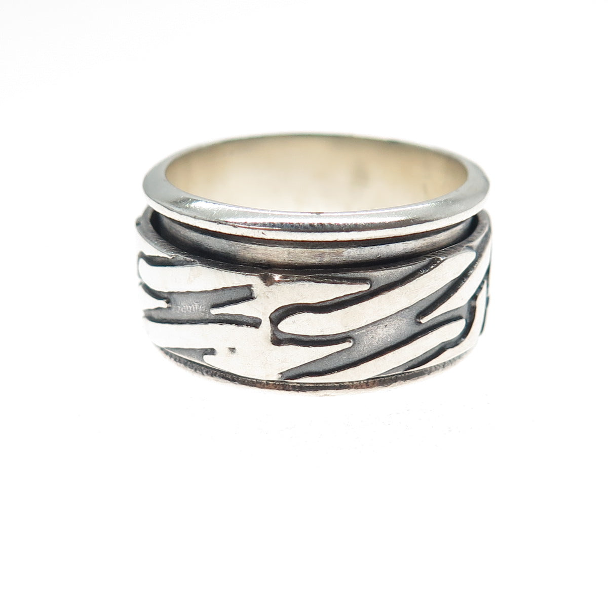 925 Sterling Silver Vintage Mexico Modernist Rotating Band Oxidized Ring Size 10