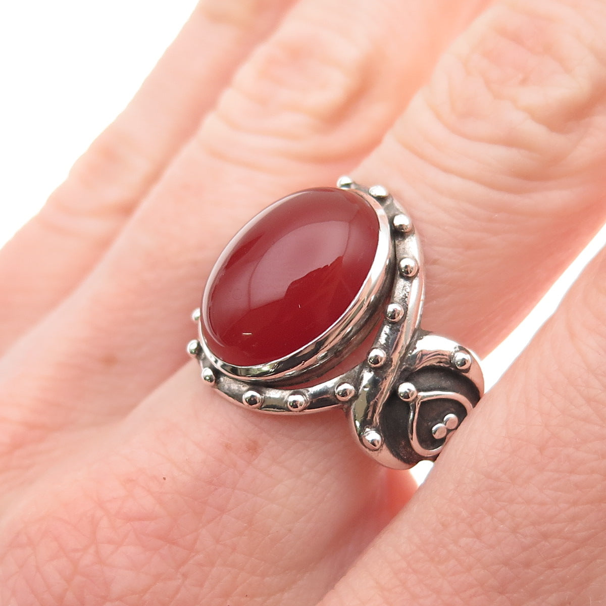 Doug Paulus 925 Sterling Silver Vintage Real Carnelian Oxidized Ring Size 10.25