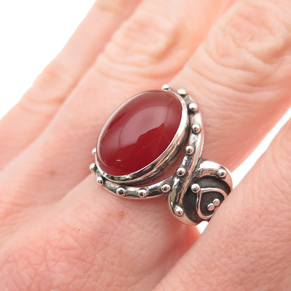 Doug Paulus 925 Sterling Silver Vintage Real Carnelian Oxidized Ring Size 10.25