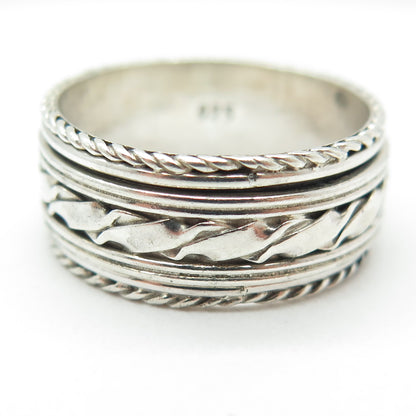 925 Sterling Silver Vintage Modernist Rotating Band Ring Size 10.25