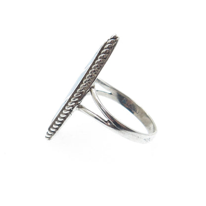 925 Sterling Silver Vintage Southwestern Turquoise Inlay Oxidized Ring Size 5.5
