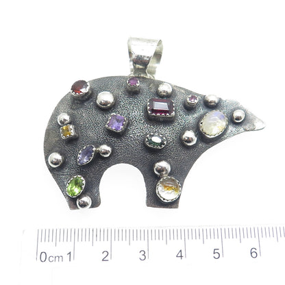 CHIMNEY BUTTE Old Pawn 925 Sterling Vintage Southwestern Multi-Gem Bear Pendant