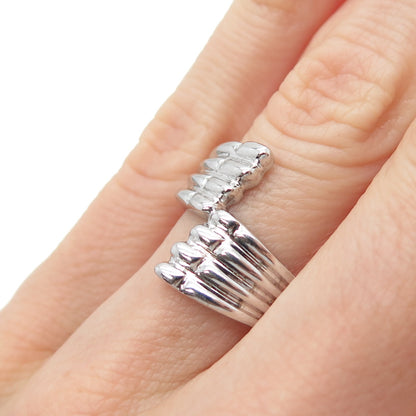 925 Sterling Silver Vintage Modernist Wings Bypass Ring Size 6