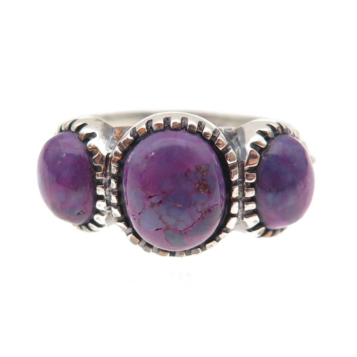 925 Sterling Silver Vintage Real Purple Mohave Turquoise Oxidized Ring Size 6