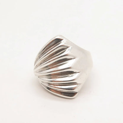 925 Sterling Silver Vintage Ribbed Wide Ring Size 6
