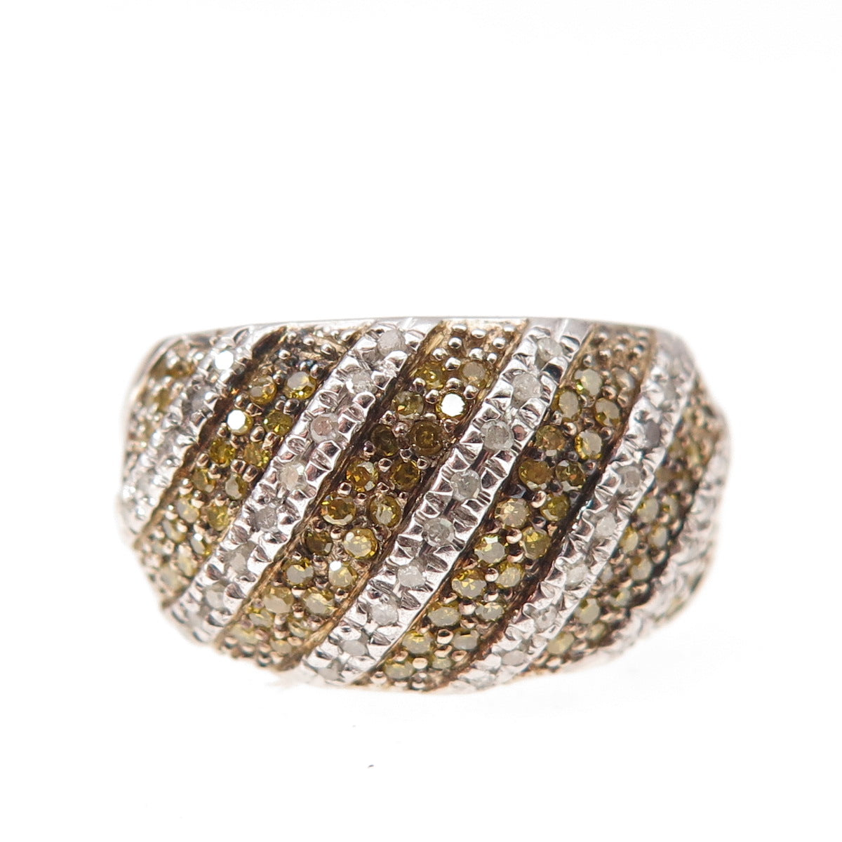 925 Sterling Silver Real Round-Cut Canary & White Diamond Ring Size 5