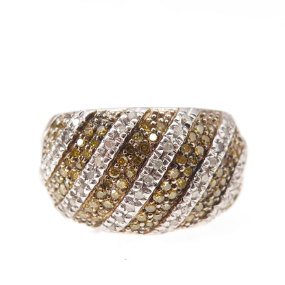 925 Sterling Silver Real Round-Cut Canary & White Diamond Ring Size 5