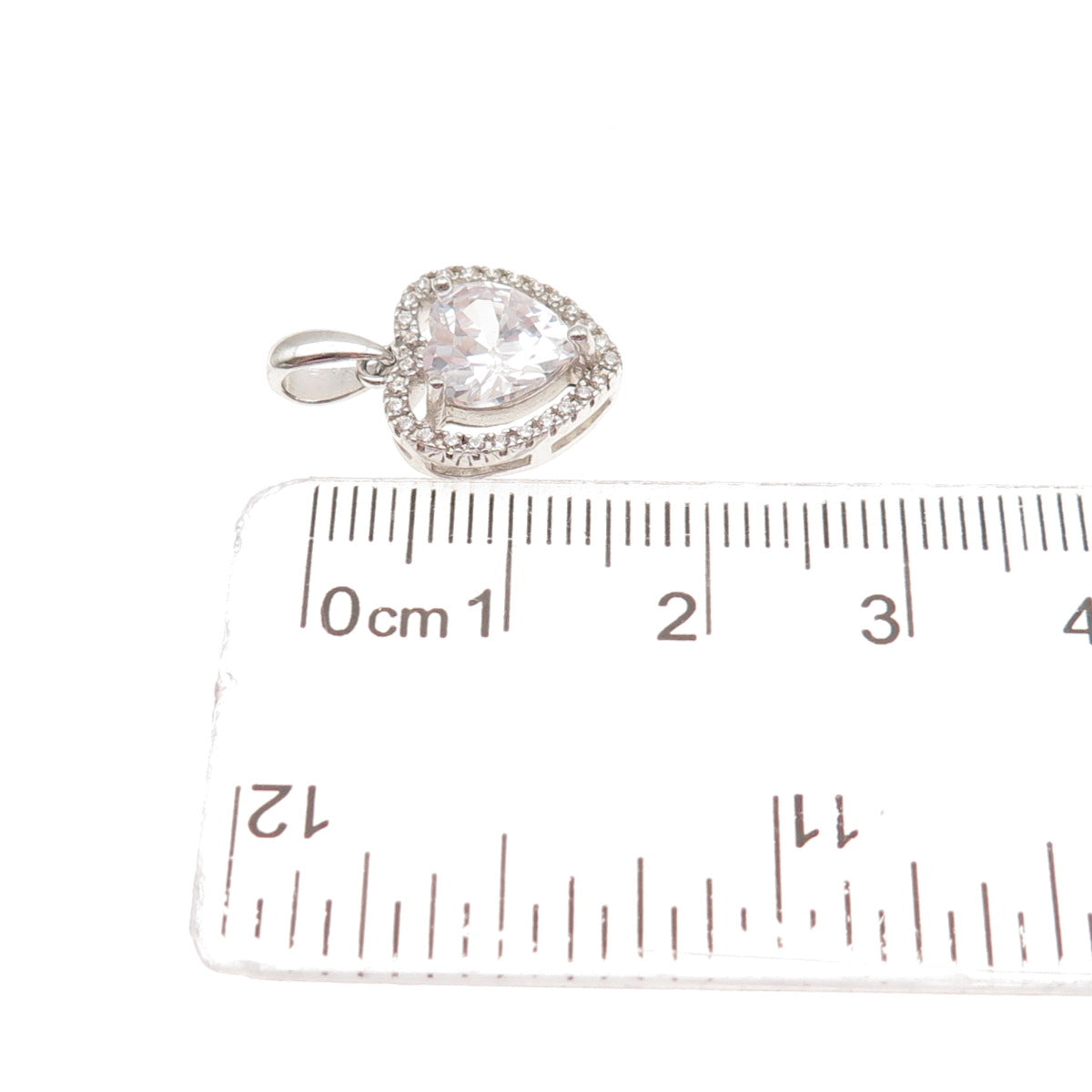 925 Sterling Silver Heart & Round-Cut C Z Mini Charm Pendant