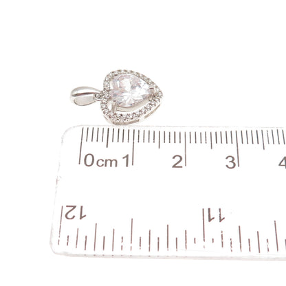925 Sterling Silver Heart & Round-Cut C Z Mini Charm Pendant