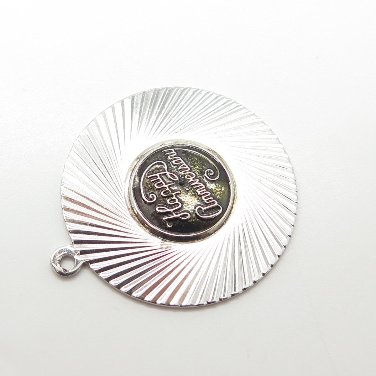 925 Sterling Silver Vintage "Happy Anniversary" Ribbed Pendant