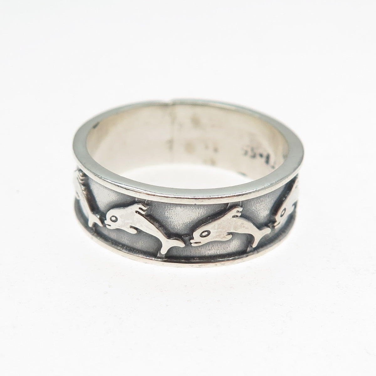 925 Sterling Silver Vintage Mexico Dolphin Oxidized Band Ring Size 10.5