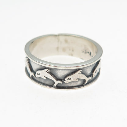 925 Sterling Silver Vintage Mexico Dolphin Oxidized Band Ring Size 10.5