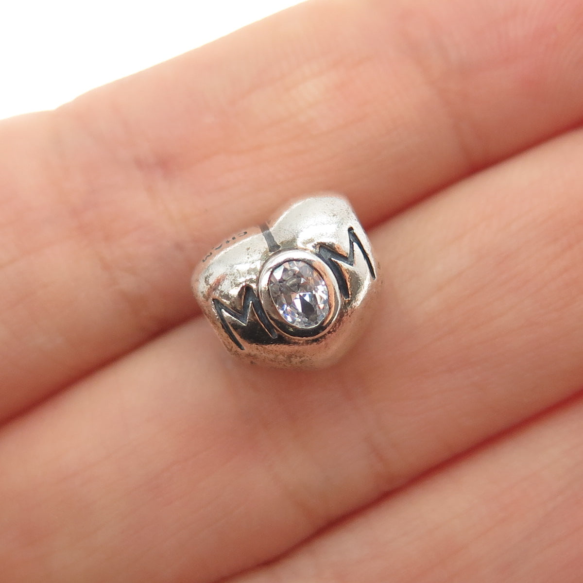 CHAMILIA 925 Sterling Silver Round-Cut C Z Mom Heart Slide Bead Charm