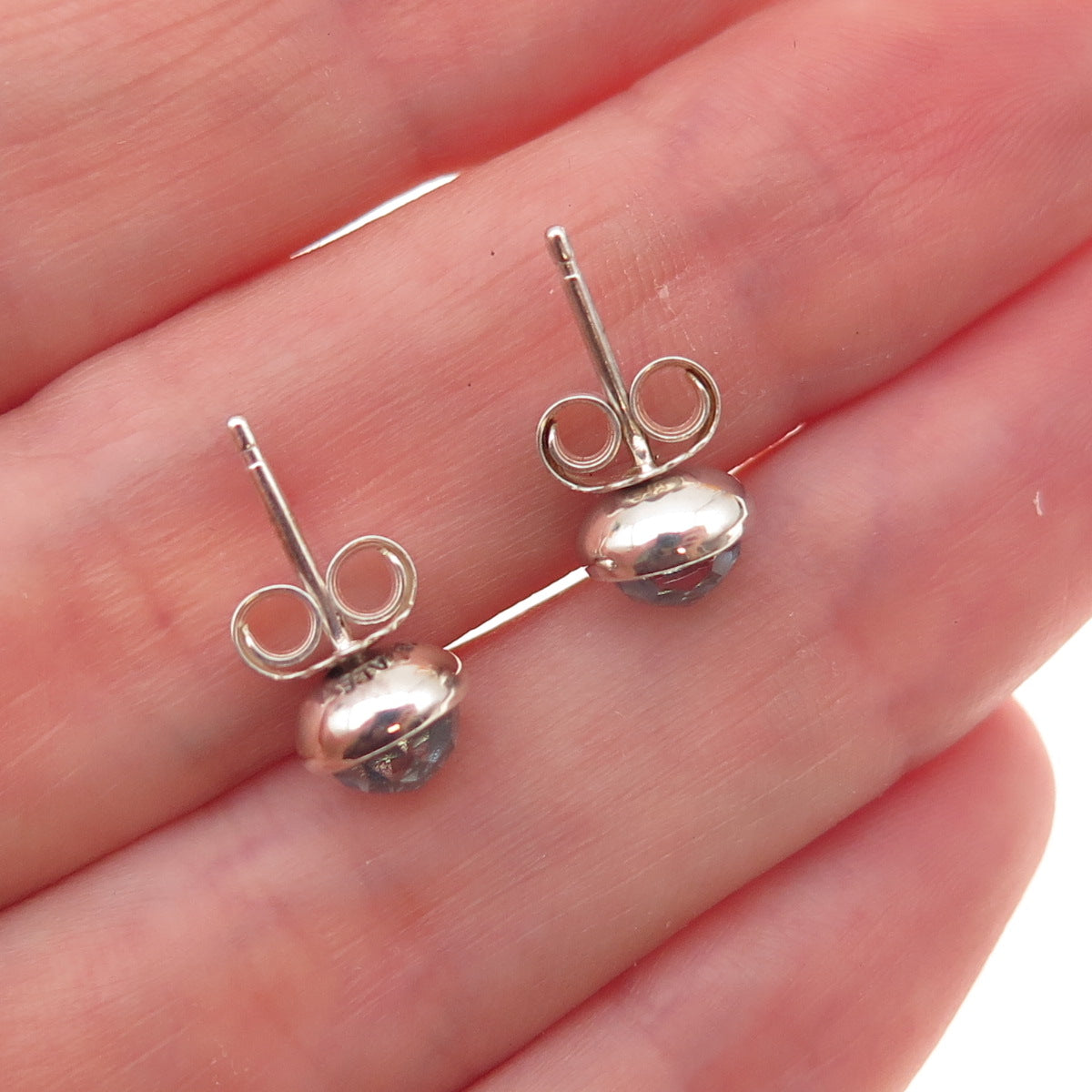 Pandora 925 Sterling Silver Blue Crystal March Birthstone Stud Earrings
