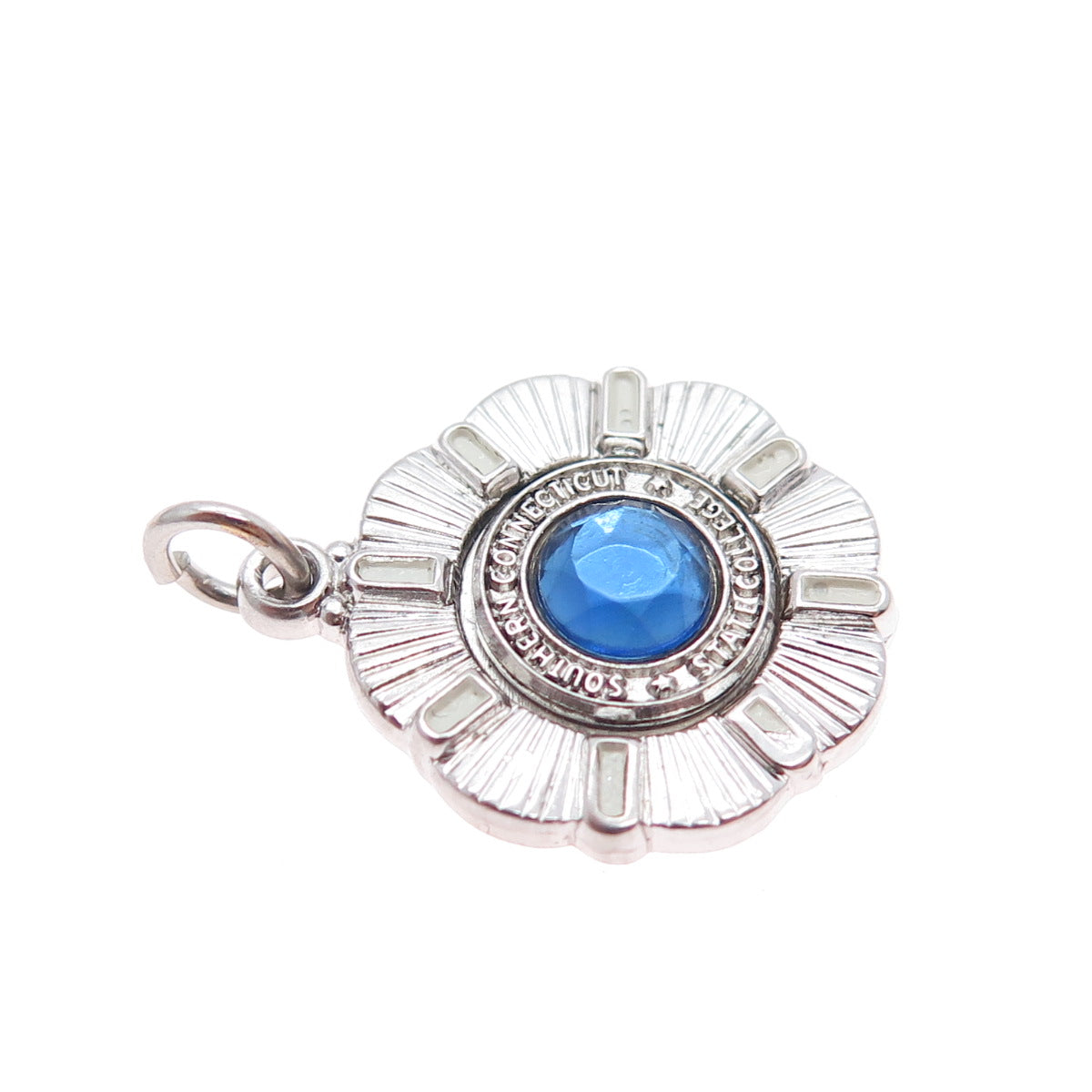925 Sterling Vintage Blue Rhinestone Southern Connecticut State College Pendant