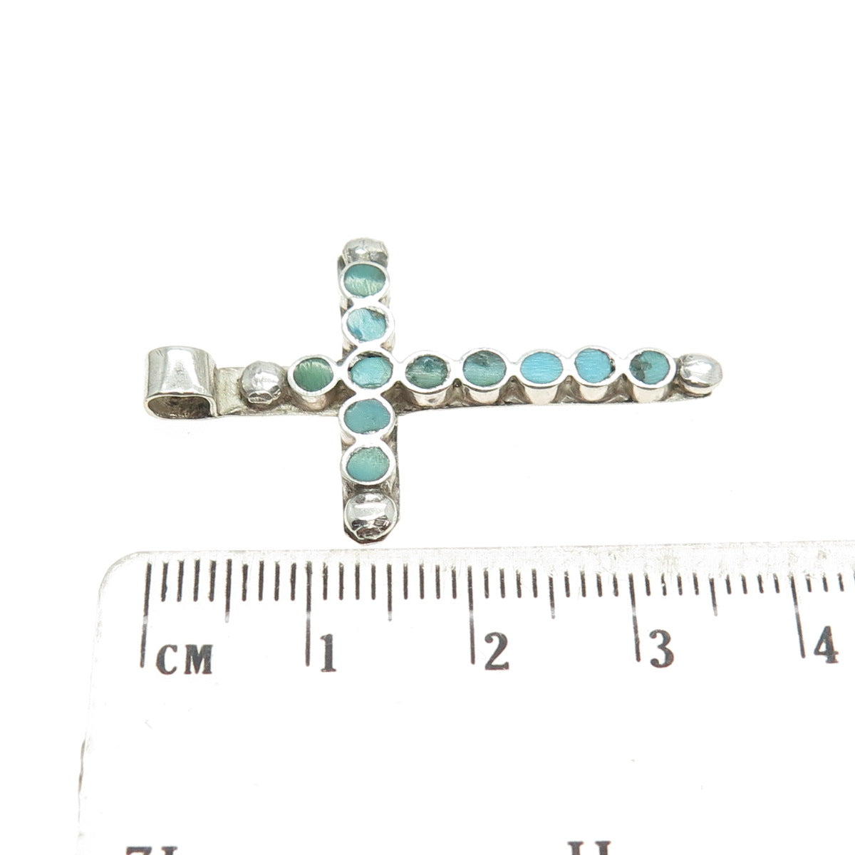 Old Pawn Sterling Silver Vintage Southwestern Mountain Turquoise Cross Pendant