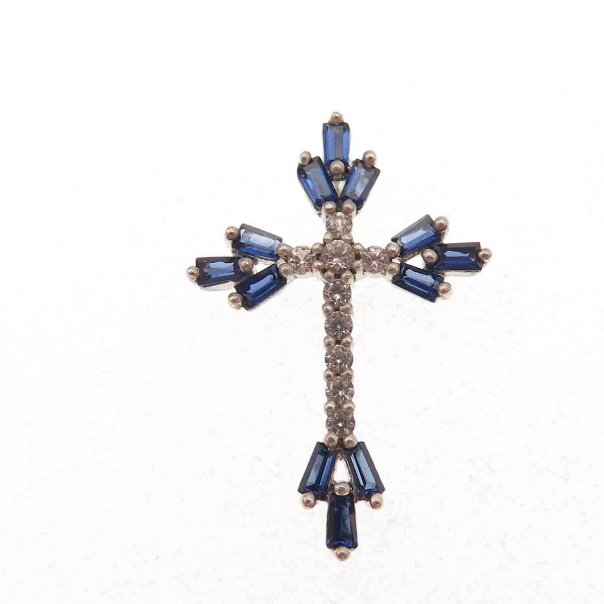 925 Sterling Silver Real White Topaz & Lab-Created Sapphire Cross Slide Pendant