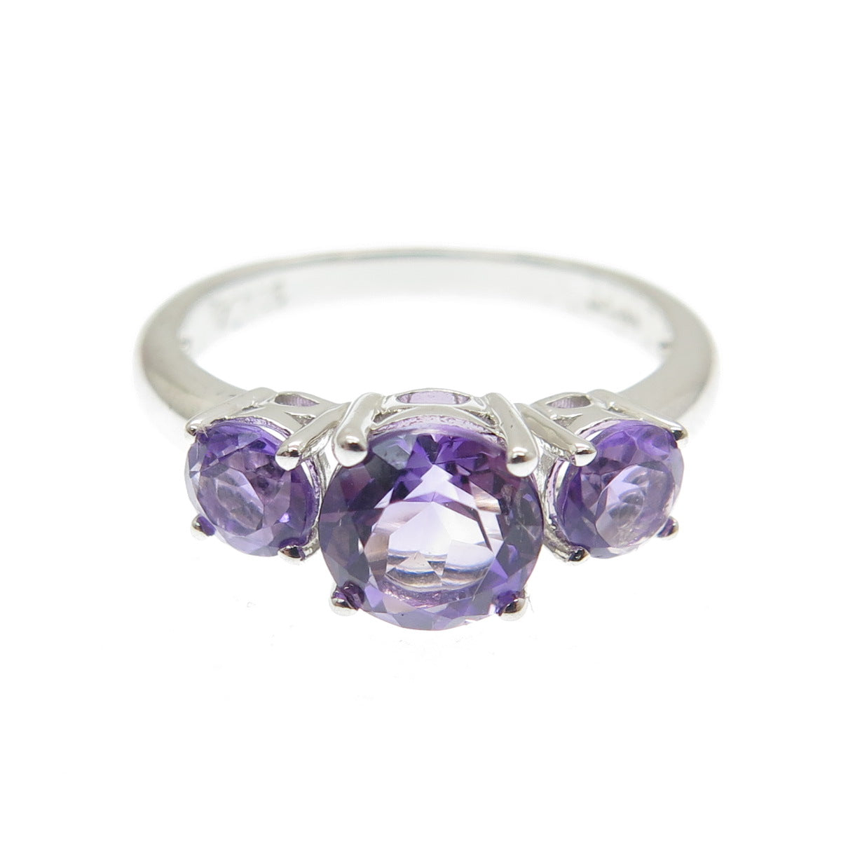 925 Sterling Silver Real Round-Cut Amethyst Ring Size 5.5