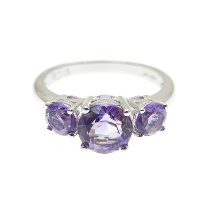 925 Sterling Silver Real Round-Cut Amethyst Ring Size 5.5