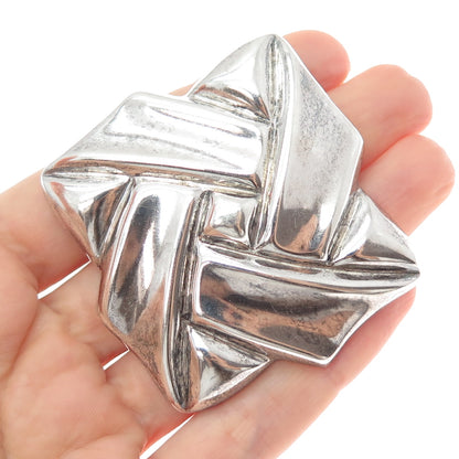 925 Sterling Silver Vintage Mexico Modernist Oxidized Pin Brooch / Pendant