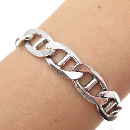 925 Sterling Silver Vintage Italy Anchor Mariner Link Bracelet 8.75"