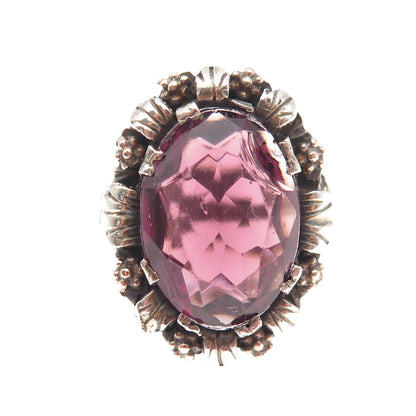 925 Sterling Silver Antique Victorian Purple Rhinestone Oxidized Ring Size 5