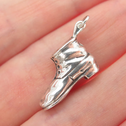 925 Sterling Silver Antique Art Deco Boot Shoe Minimalist 3D Charm Pendant