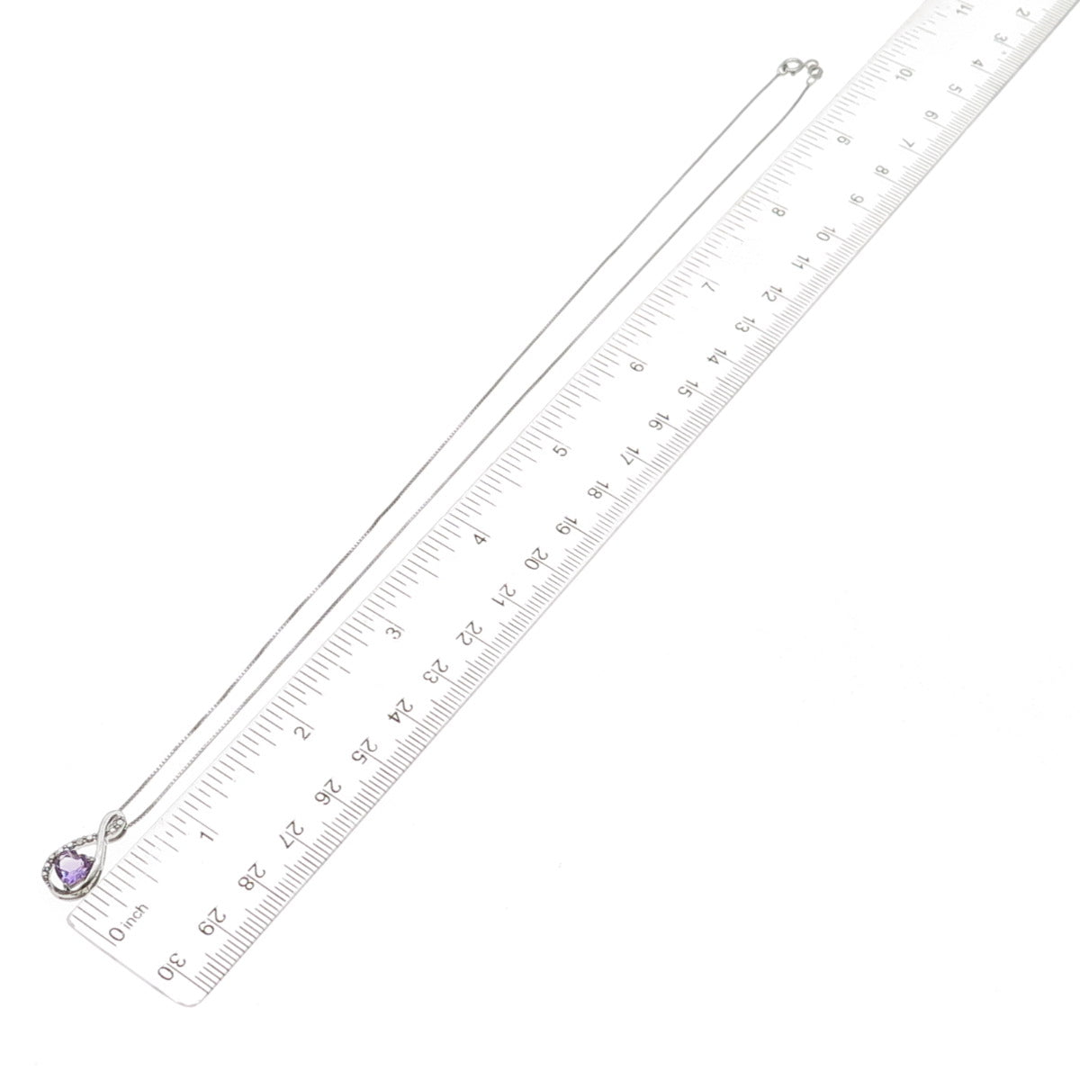 925 Sterling Silver Real Diamond & Amethyst Infinity Box Chain Necklace 18"