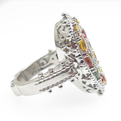 925 Sterling Silver Real Multi-Color Sapphire Cluster Ring Size 5.25