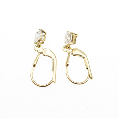 925 Sterling Silver Gold Plated Princess-Cut C Z Dangle Earrings