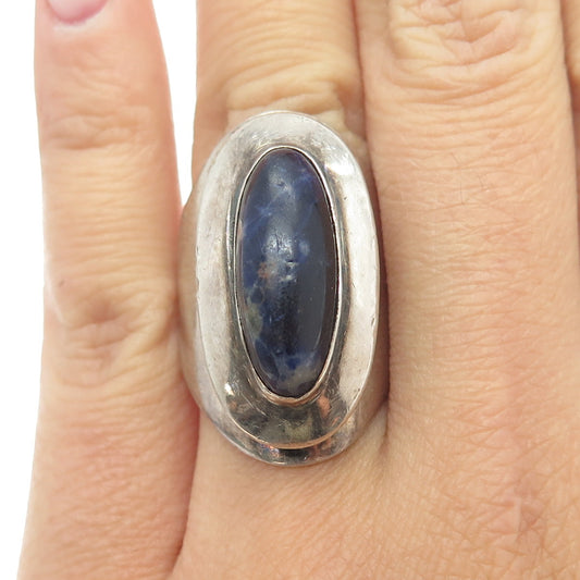 S'PALIU 925 Sterling Silver Vintage Spain Sodalite Gem Adjustable Ring Size 7.5