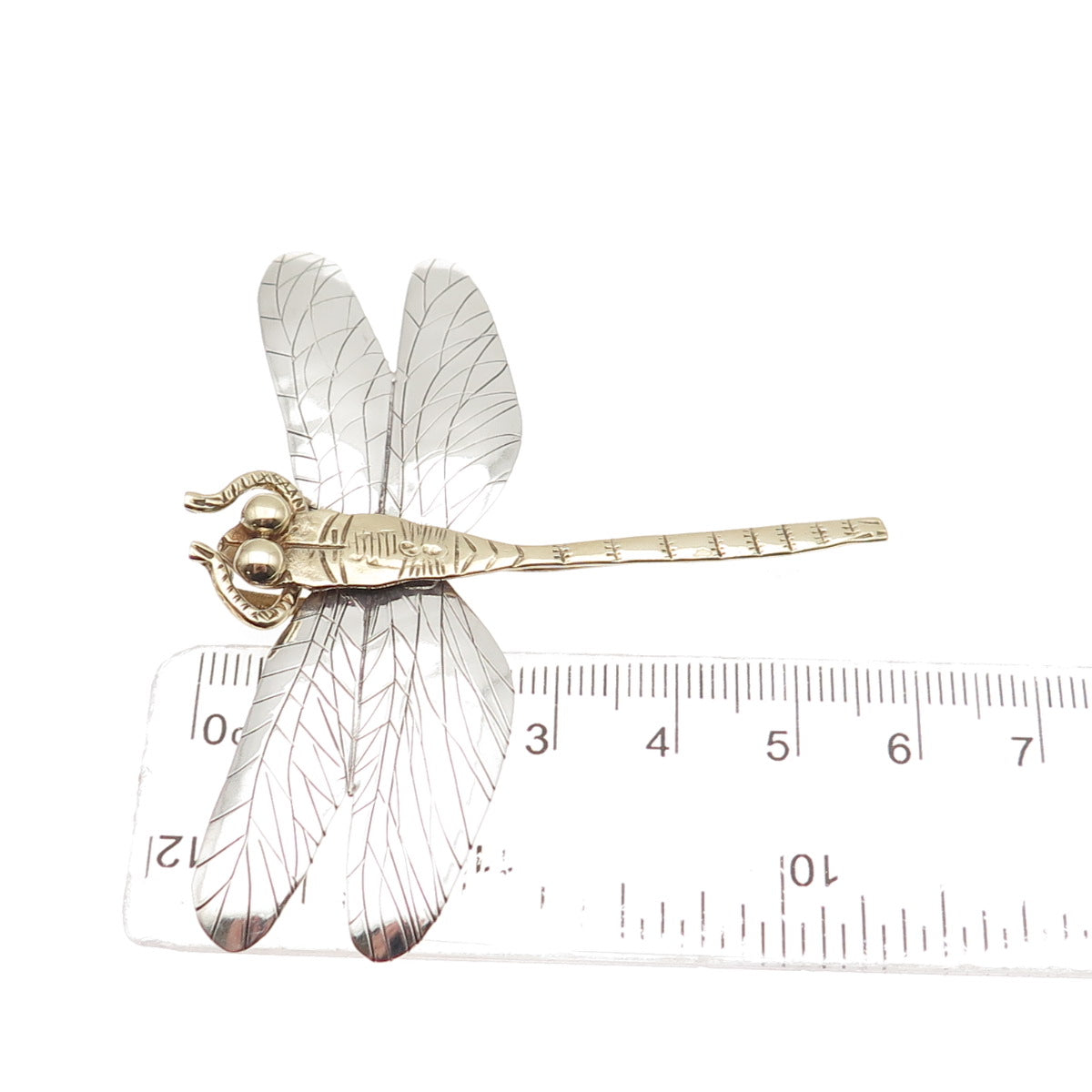 Courtney Peterson Sterling Silver 2-Tone Vintage Dragonfly Pin Brooch / Pendant