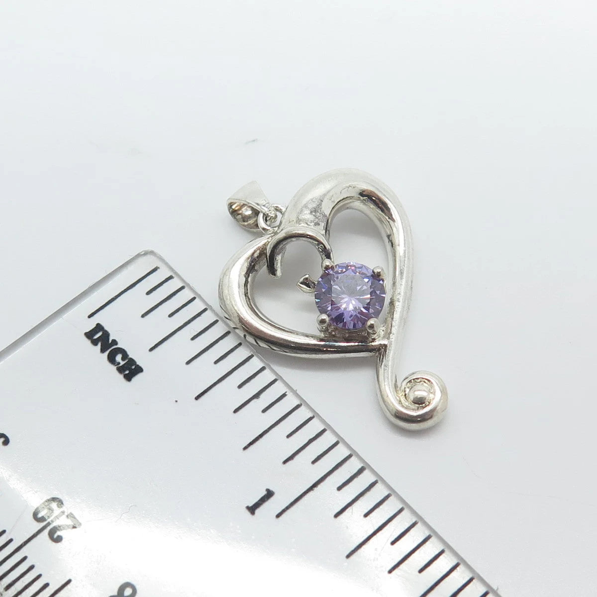 925 Sterling Silver Vintage Lavender C Z Open Heart Pendant