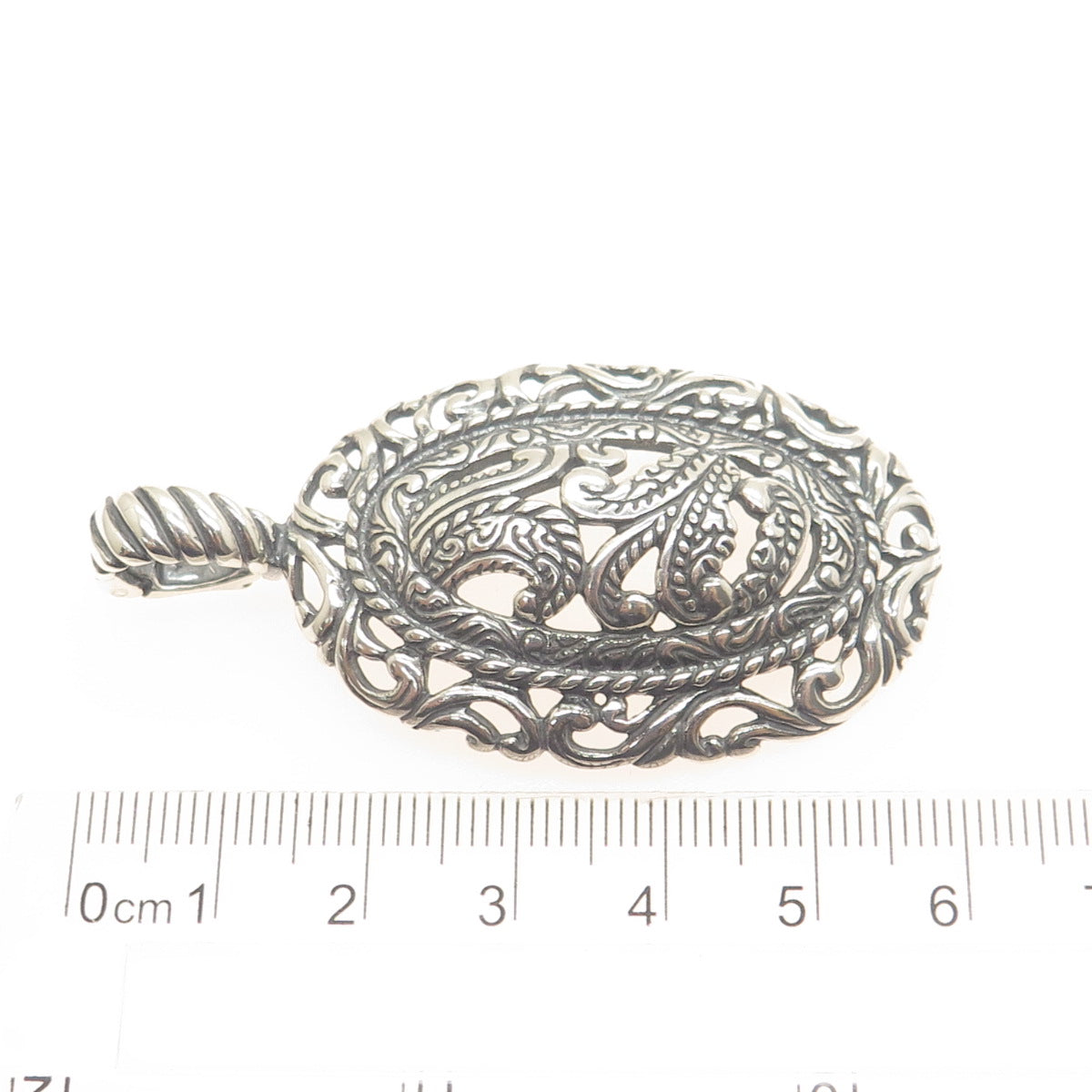 CAROLYN POLLACK 925 Sterling Silver Vintage Floral Ornate Oxidized Pendant