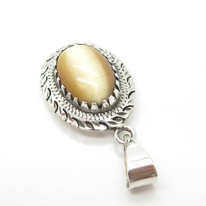 925 Sterling Silver Vintage Real Tiger Eye Gem Handmade Oval Amulet Pendant