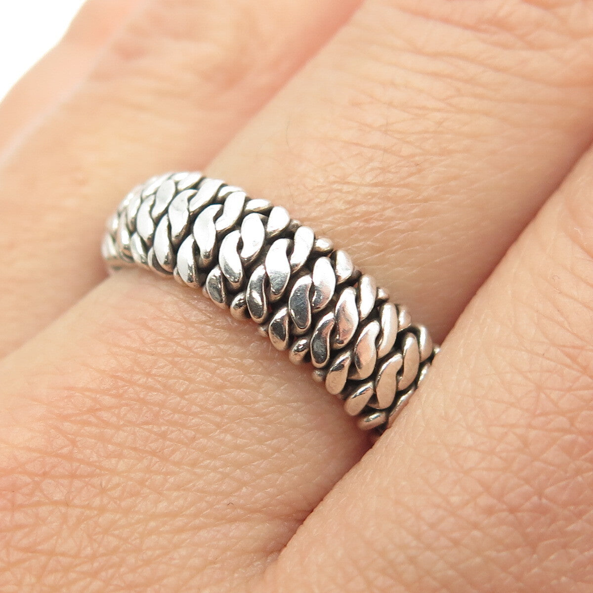 925 Sterling Silver Vintage Woven Rope Band Ring Size 8.75