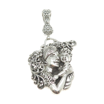 SARDA 925 Sterling Silver Vintage Mom & Child Floral Pendant