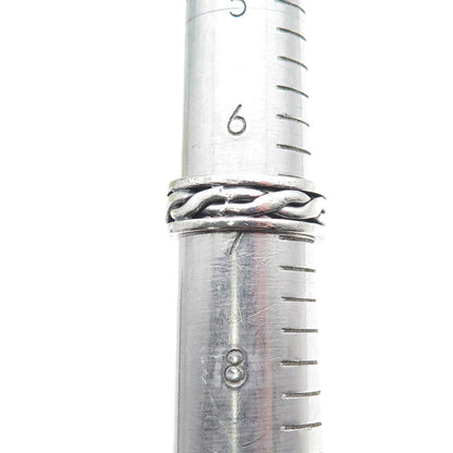 925 Sterling Silver Vintage Mexico Woven Oxidized Band Ring Size 7