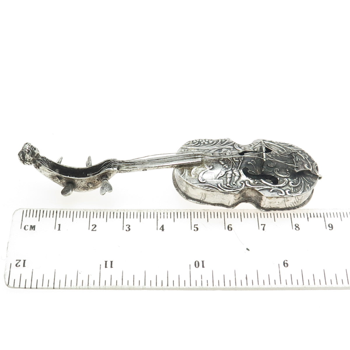 800 Silver Antique Victorian Germany Repousse Storyteller Violin Miniature