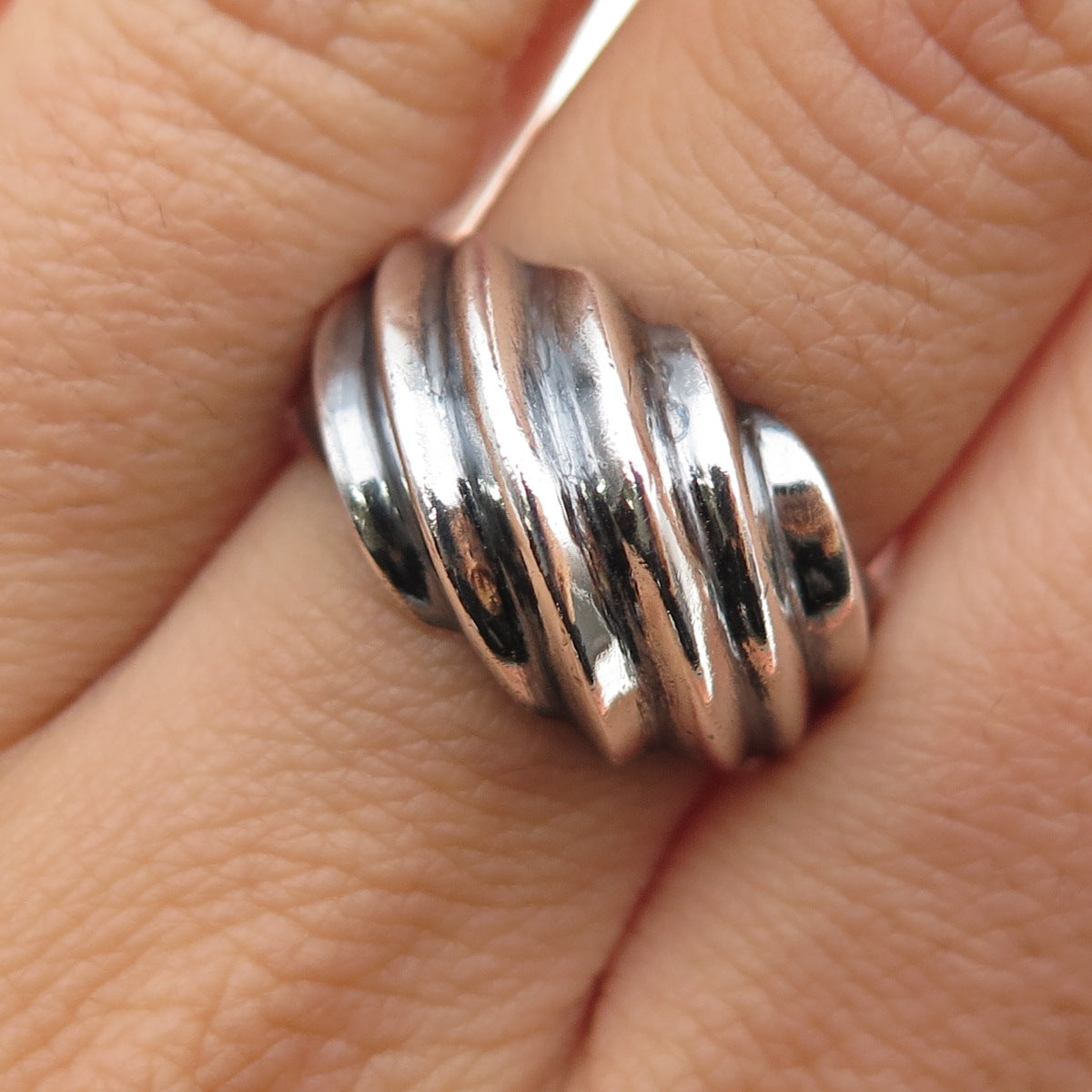 CHAPAL ZENRAY Sterling Silver Vintage Modernist Ribbed Oxidized Ring Size 7.5