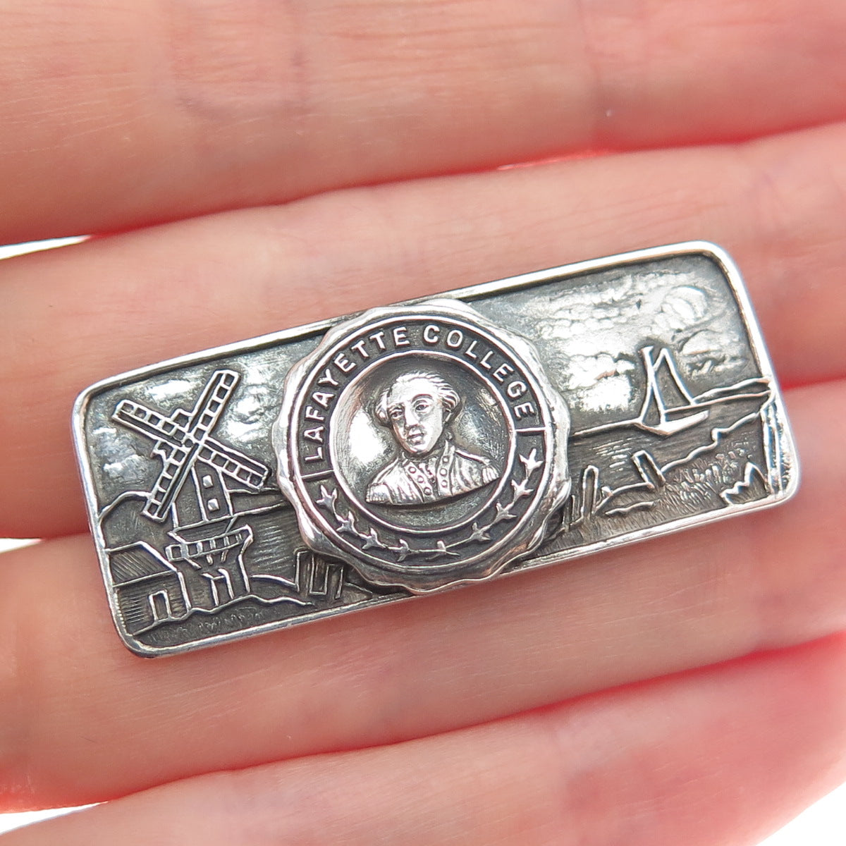 925 Sterling Silver Antique Art Deco Lafayette College Oxidized Pin Brooch