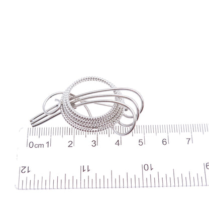 WELLS 925 Sterling Silver Vintage Twisted Circle Floral Pin Brooch