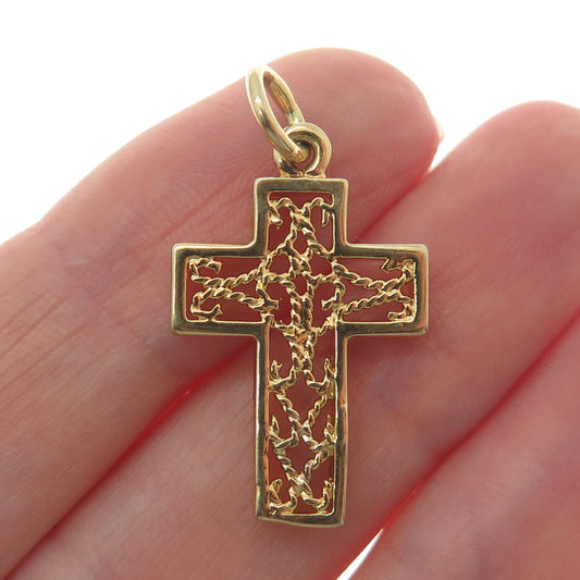 925 Sterling Silver Gold Plated Roped Cross Charm Pendant