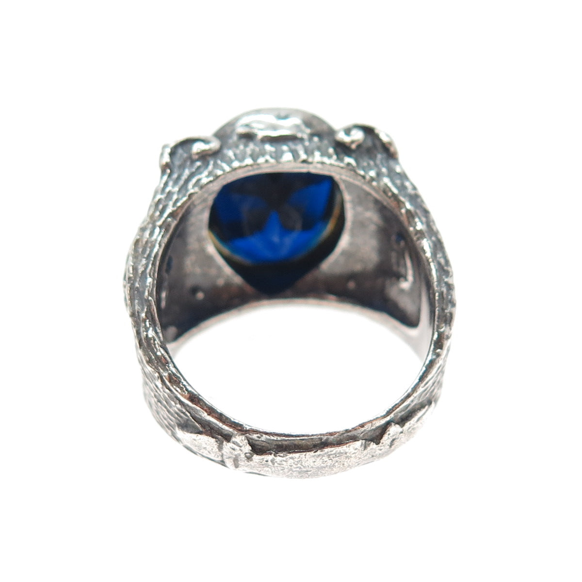 925 Sterling Silver Vintage Lab-Created Sapphire Oxidized Ring Size 10.5