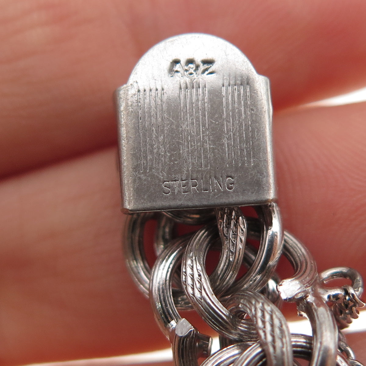 A&Z HAYWARD 925 Sterling Silver Antique Art Deco Double Rolo Link Bracelet 7"