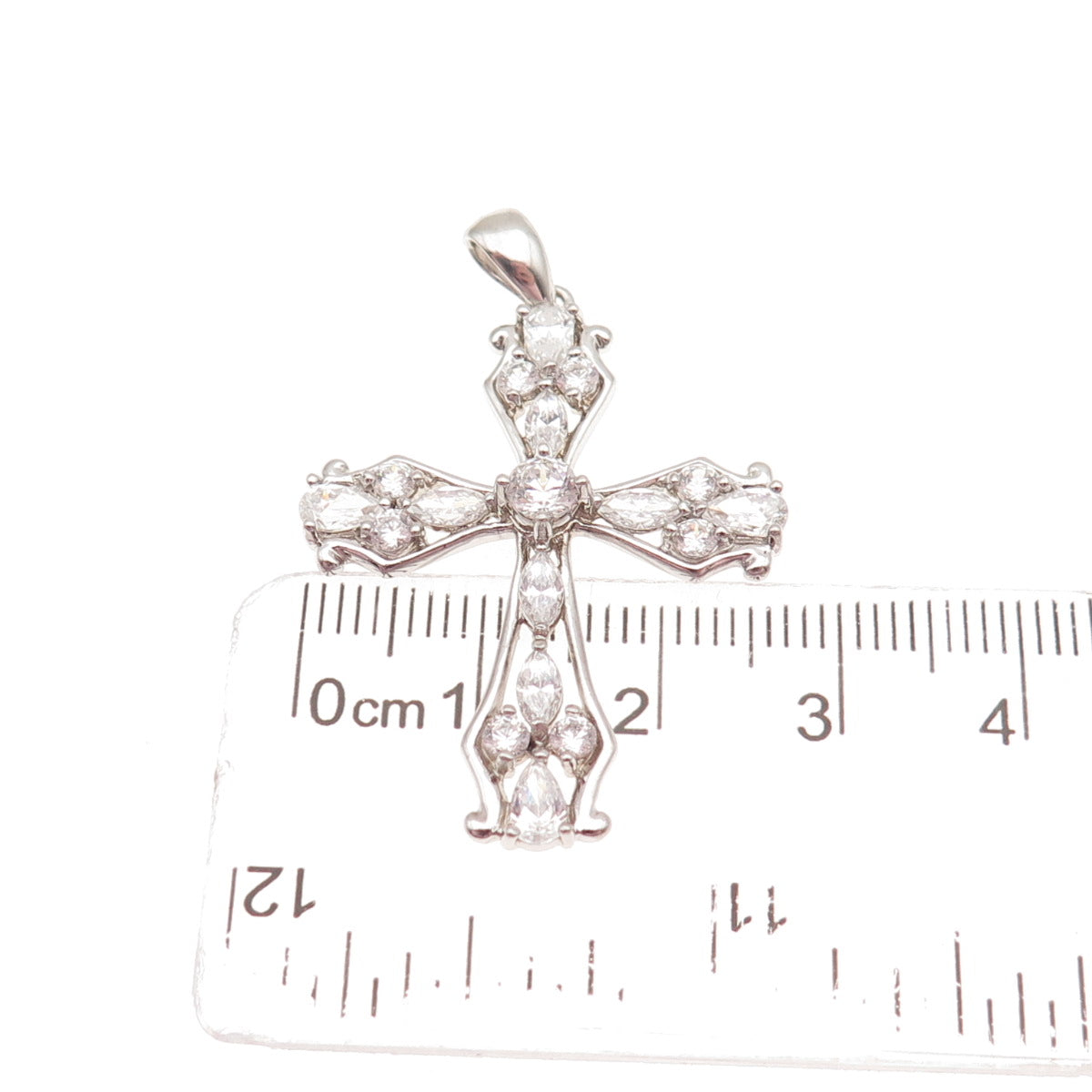 925 Sterling Silver Round Pear & Marquise-Cut C Z Cross Charm Pendant