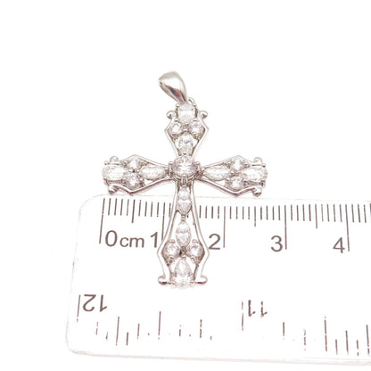 925 Sterling Silver Round Pear & Marquise-Cut C Z Cross Charm Pendant