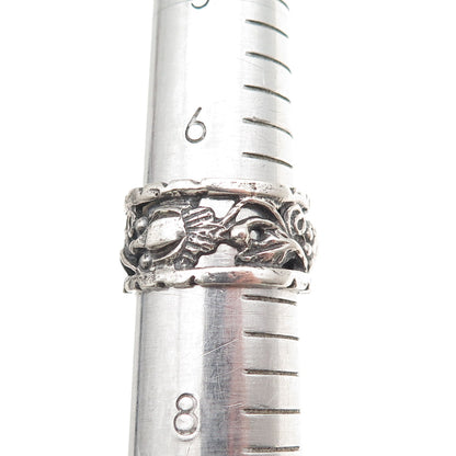 925 Sterling Silver Antique Art Deco Floral Oxidized Band Ring Size 7.25