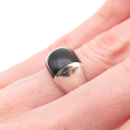 925 Sterling Silver Vintage Real Black Onyx Modernist Ring Size 6