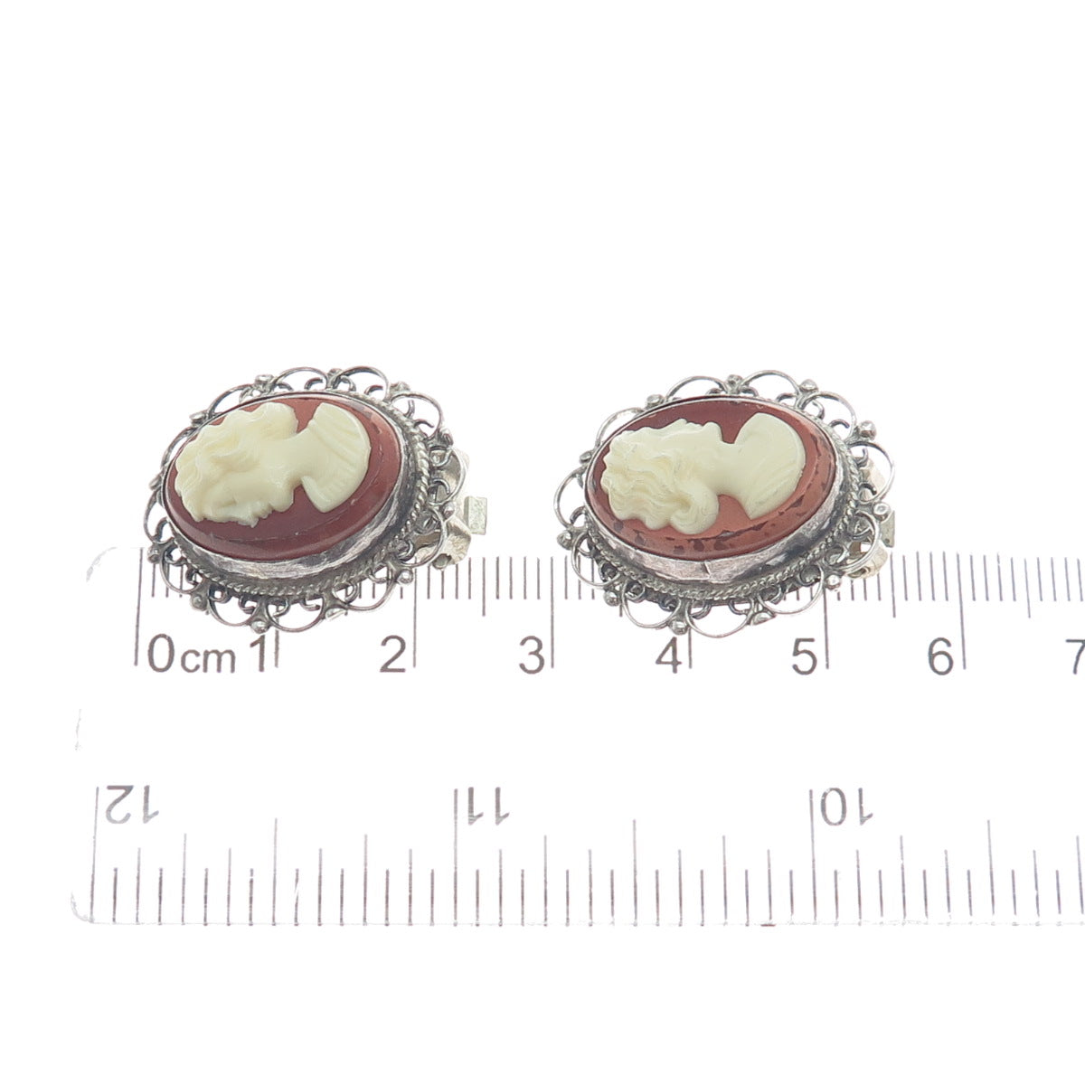 925 Sterling Silver Vintage Mexico Guadalajara Cameo Victorian Lady Earrings